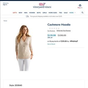 Vineyard vines lofty cashmere hoodie size small